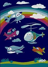 Разноцветный круглый детский ковер Sonic Kids Самолеты 3333 IA1 B